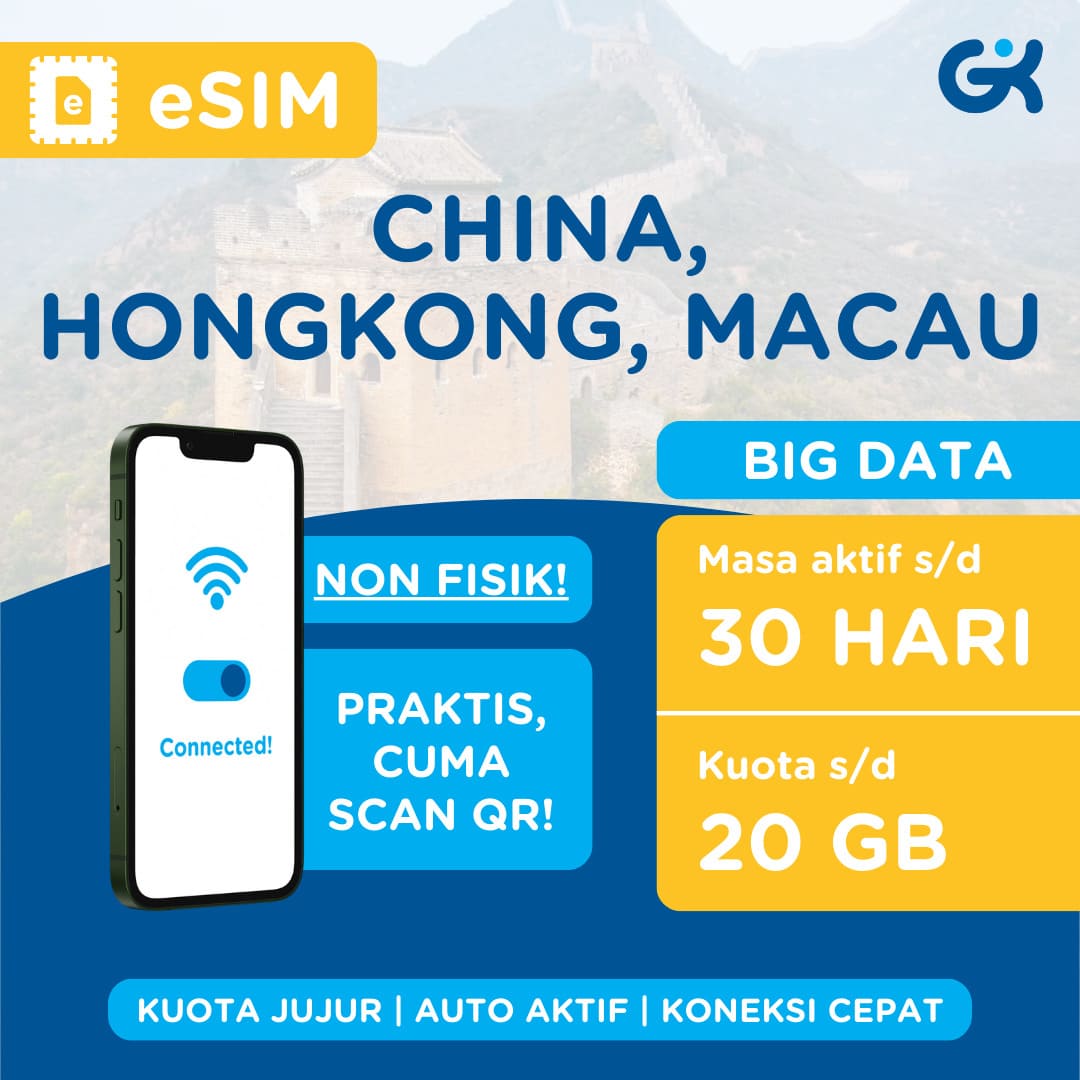 eSIM China Hongkong Macau Kuota Besar